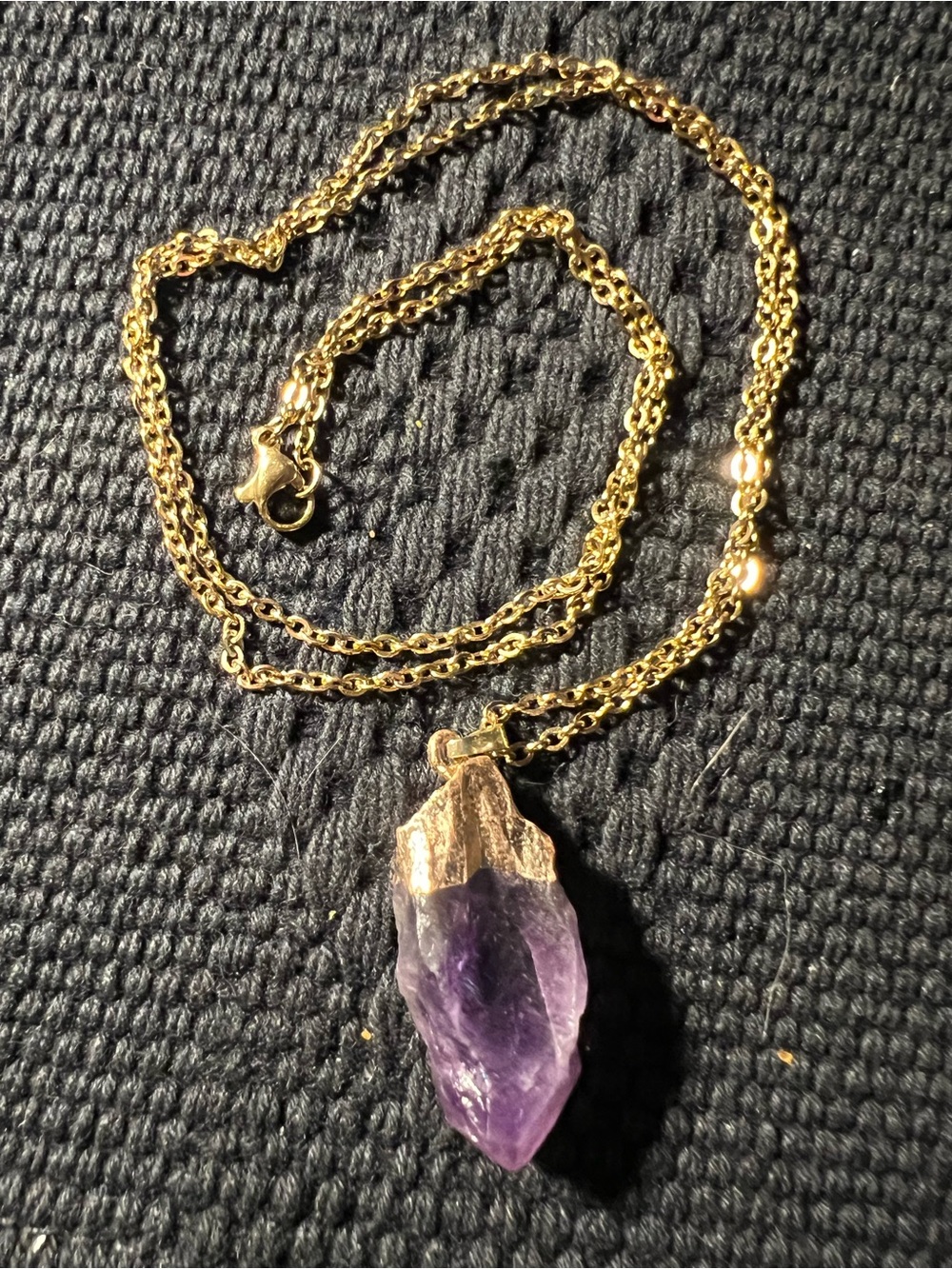 Raw Amethyst Crystal Pendant Necklace | 24” Gold Stainless Steel Chain - Picture 3 of 6